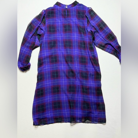 Ann Taylor Purple& Black Plaid Long Sheer Sleeve Midi Dress Size Medium - Picture 2 of 6